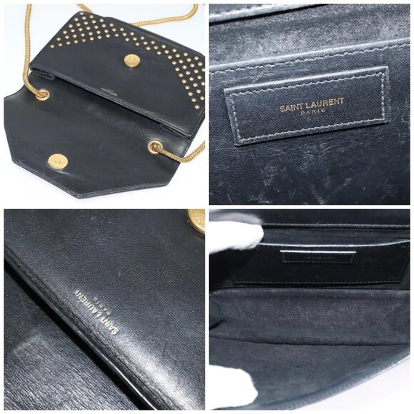 SAINT LAURENT Studs Chain Shoulder Bag Leather Black Gold Auth bs29263 - Picture 15 of 16